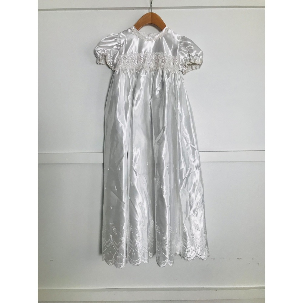 Angel's Garment 3- Piece Silk Satin Lace Embroidery Christening Set White XL